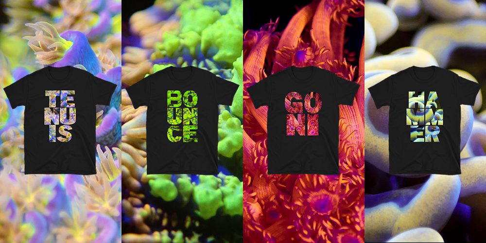 ReefMerch MixedReef Acropora Tenuis Bounce Mushroom Goniopora Flower Pot Hammer Euphyllia Ancora Coral Tee Shirt Banner