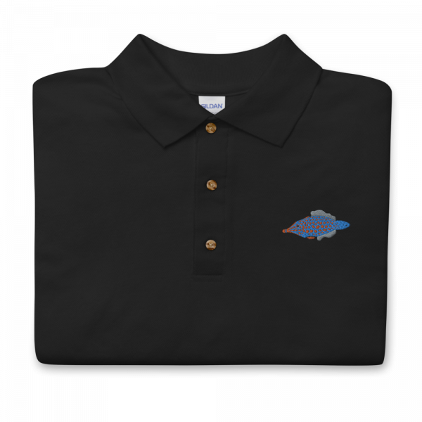 ReefMerch Polo shirt black orange spotter filefish fish