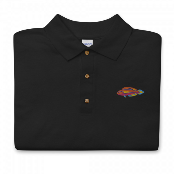 ReefMerch Polo shirt black pintail fairy wrasse fish