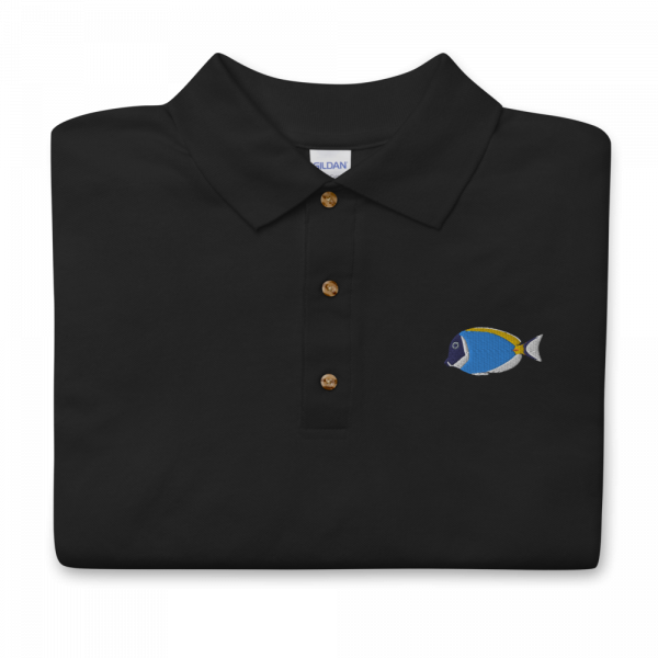 ReefMerch Polo shirt black powder blue tang fish