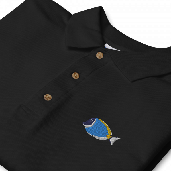 ReefMerch Polo shirt black powder blue tang fish 2