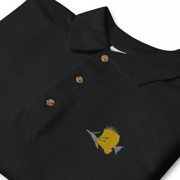 ReefMerch Polo shirt black longnose butterfly fish 2