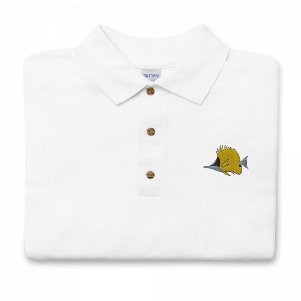 ReefMerch Polo shirt white longnose butterfly fish