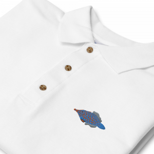 ReefMerch Polo shirt white orange spotter filefish fish 2
