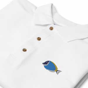 ReefMerch Polo shirt white powder blue tang fish 2