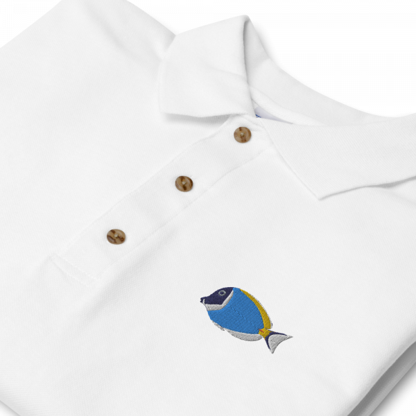 ReefMerch Polo shirt white powder blue tang fish 2