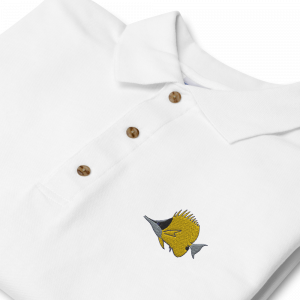 ReefMerch Polo shirt white longnose butterfly fish 2